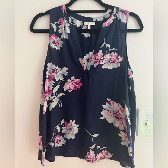 Joie 100% Silk Navy Blue Floral Print "Senia Aruba" Tank Top Size Small! - Picture 1 of 3